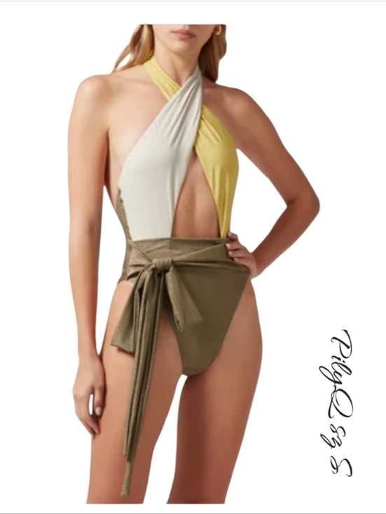 PQ Swim Other - NWT PQ SWIM Alex Tricolor Halter One Piece Swimsuit Metallic Green Gold M